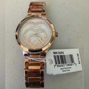 Michael Kors MK3605 Rose Gold Crystal Heart Watch NWT